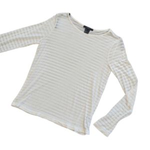 Forever 21 Sheer Long Sleeve Striped Top Off White Size Medium